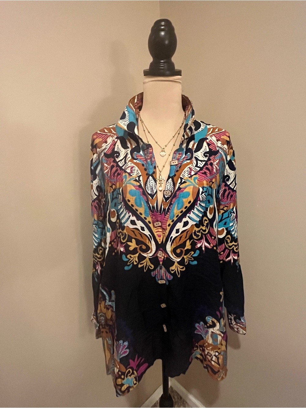 Multiples Tropical Multicolor Button-Front Blouse